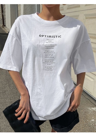 Unisex Optimistic Baskılı Oversize Tshirt 001