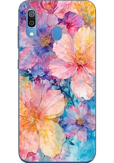Samsung Galaxy A20 / A30 Uyumlu Renkli Çiçekler Sulu Boya Baskılı Silikon Kılıf Renkli