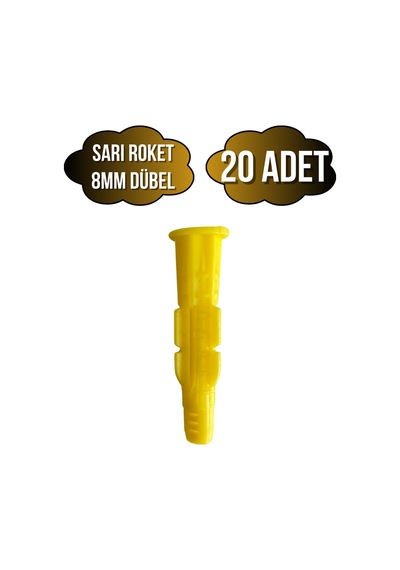 Roket Sarı 8mm Dübel Beton Tuğla Briket Dubeli 8mm Sarı Roket 20 Adet
