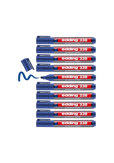 330 Permanent Markör Mavi - 10 Kalem - 1-5 Mm Kesik Uçlu Çok Renkli