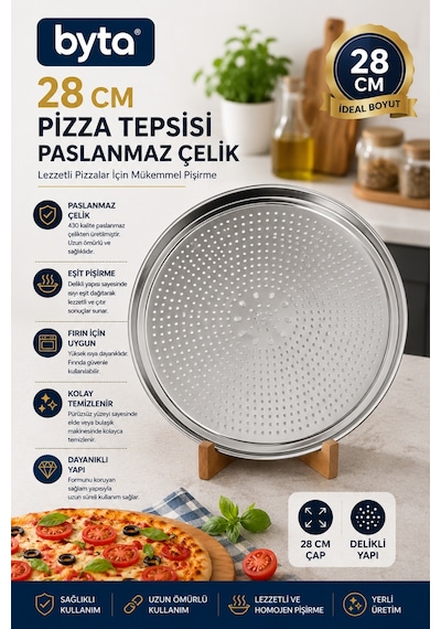 28 Cm Paslanmaz Çelik Delikli Pizza Tepsisi Yuvarlak Fırın Tepsisi Çıtır Taban Pişirme Gümüş