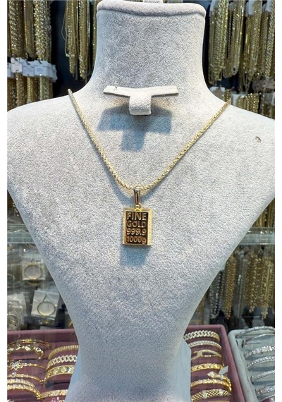 Külçe Büyük Boy 14 K Renk Altın 60 Cm Kolye Gold