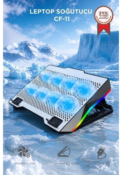 Premium Fan Birlik Donanım Laptop Soğutucu Ayarlanabilir Rgb Cf11 Gümüş