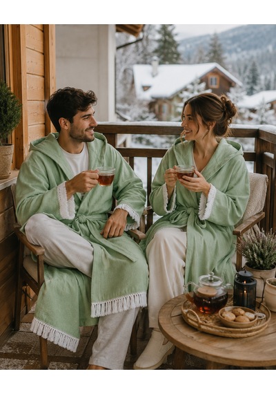 Aquatolıa Muslin Düz Desen Plaj, Sauna, Spa, Banyo Amaçlı Bornoz. Yeşil