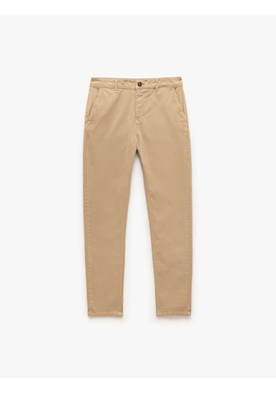 Koton Pamuklu Düğmeli Chino Cep Detaylı Slim Fit Pantolon Bej 5sam40099hw Ekru