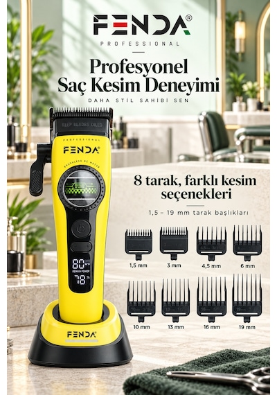 Fenda Profesyonel Bldc Motor 8000 Rpm Saç Kesme Makinesi Sarı