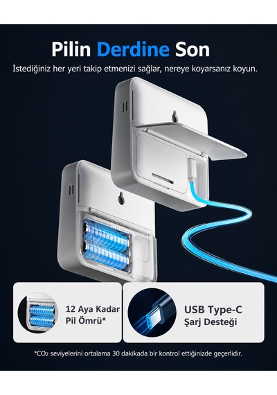 Kablosuz Ekranlı Co₂, Isı & Nem Sensörü