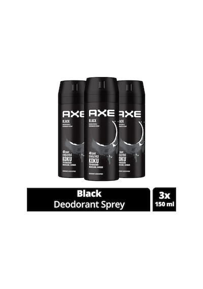 3 Adet Axe Erkek Deodorant & Bodyspray Black 48 Saat Etkileyici Koku Vücut Spreyi 150 Ml