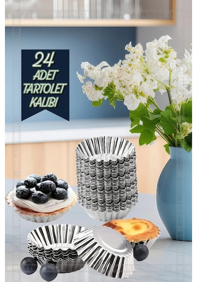 24 Adet Paslanmaz Metal Yapışmaz Cupcake, Muffin, Tartolet Kurabiye Kek Kalıbı Metal Gri Diğer