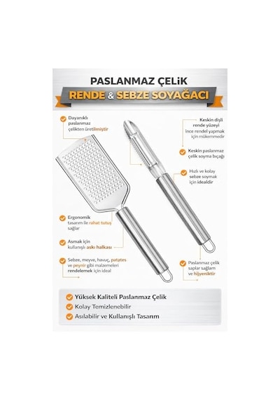 Paslanmaz Çelik Mutfak Rende Ve Sebze Soyacağı Seti, Ergonomik Saplı, Çok Amaçlı Dayanıklı Rende, Soyacak, Meyv Diğer