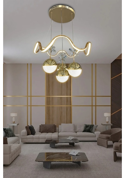 Zikzak 4 Toplu Modern Sarkıt Led Avize - 3 Renk Kumandasız - Gold Gold