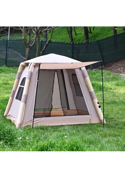 4-6 Kişilik Tenteli Şişme Kamp Çadırı 220x220x170 Krem Genel