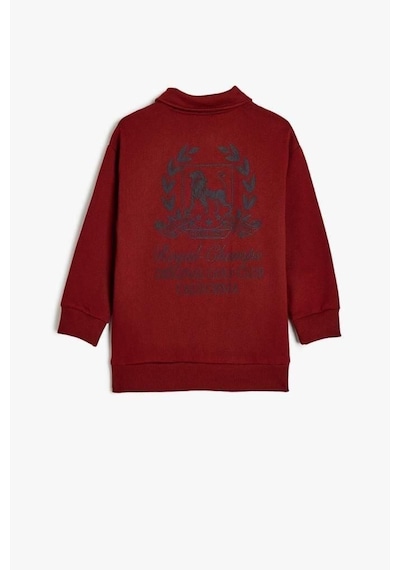 Koton Erkek Çocuk Oversize Polo Sweatshirt Uzun Kollu İşleme Detaylı Düğmeli Bordo