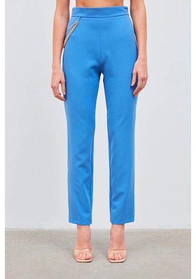 Sateen Zincir Aksesuarlı Pantolon - Mavi