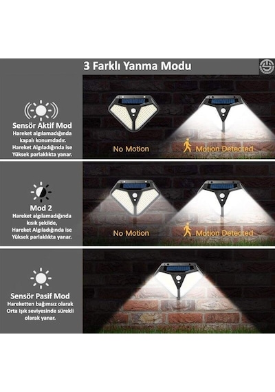 Technojet 2adet Solar 102 Ledli Modlu Bahçe Aydınlatması Güneş Enerjili Hareket Sensörlü Lamba Çok Renkli