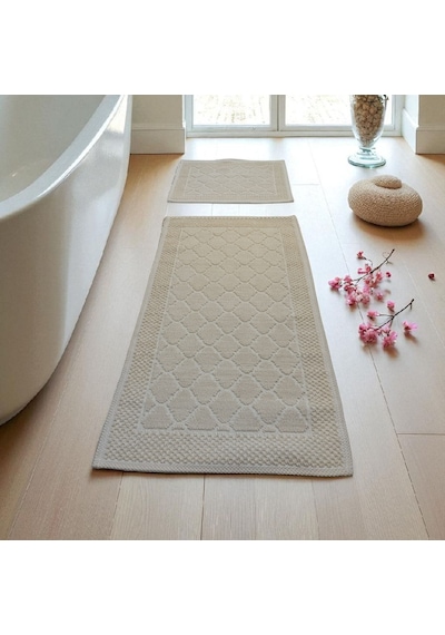 Banyo Pamuk Paspas Seti, Kaymaz Taban, Şık Ve Dayanıklı 60x100 / 60x50 Ölçülerinde Krem