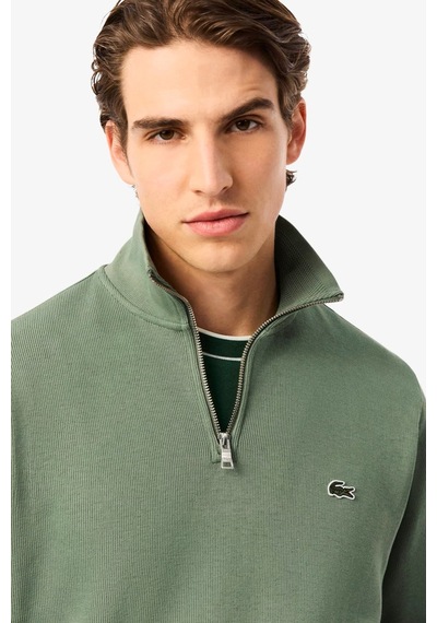 Lacoste Men's Classic Fit Neck Zip Sweatshirt Yarım Fermuarlı Yüksek Yaka Pamuklu Sweatshirt Yeşil