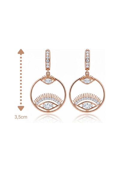Vip Seri Küpe Xuping Göz Tasarım Taşlı Rose Altın Kaplama 3,5cm Rose Gold