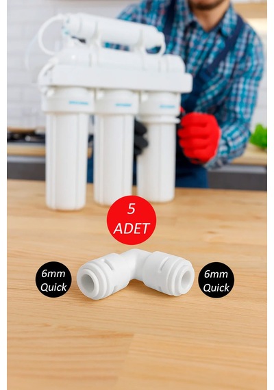 Su Arıtma Cihazı Hortum Birleştirme Dirseği 6 MM Hortum Quick 5 Adet