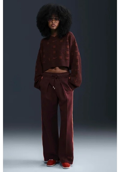 Nike Naomi Osaka High Waisted Loose Knit Trousers Bol Kesim Kadın Eşofman Altı Bordo