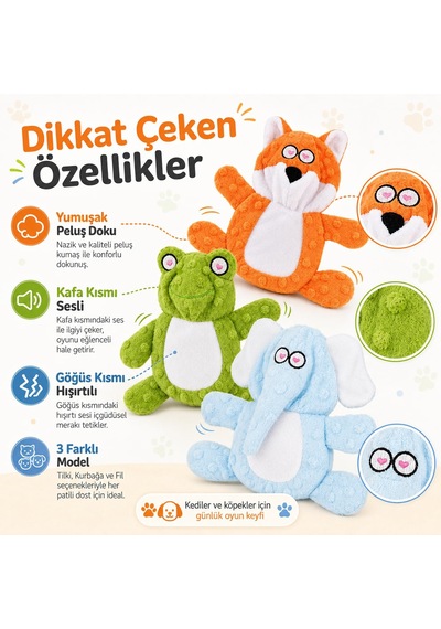 Sogud Kedi Köpek Oyuncağı Sesli Hışırtılı Peluş Tilki, Isırınca S
