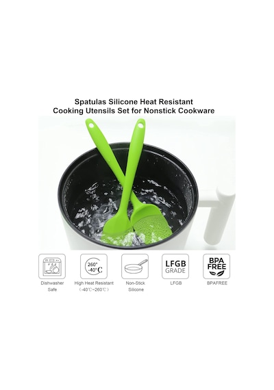 Silikon Kaşık Spatula Seti 6lı Yanmaz Yapışmaz Çizmez Yeşil 27cm