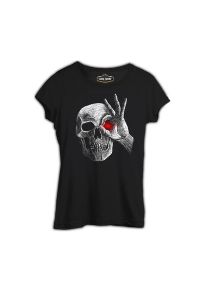 Skull With Red Eye Siyah Kadın Tshirt 001
