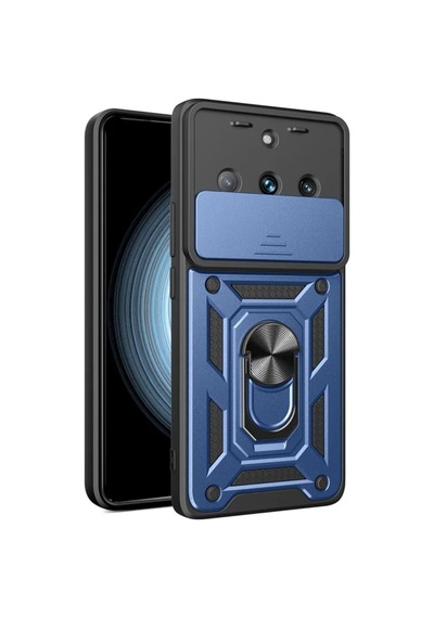 Realme 11 Pro Plus Uyumlu Tank Kılıf Yüzüklü Standlı Zırhlı Outdoor Kapak - Lacivert