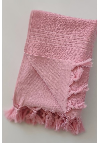 %100 Pamuk Havlu Peştemal 90x170cm - Plaj & Havuz Havlusu Pembe Pembe