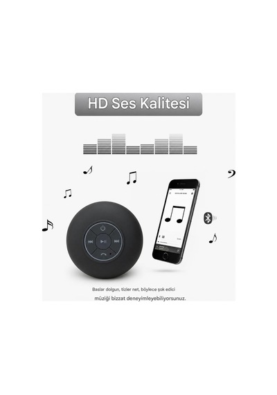 Su Geçirmez Bluetooth Hoparlör Vantuzlu Havuzda Yağmurlu Havalarda Ipx4 3w Kaliteli Ses Banyo Duş Hoparlörü S56 Siyah