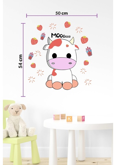 MSticker Sevimli İnek Ve Çilekler Çocuk Bebek Odası Sticker