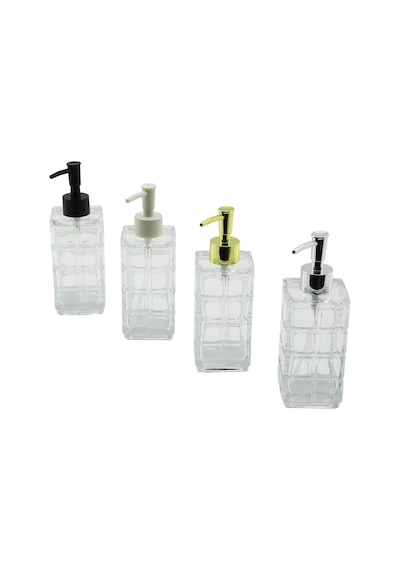 İbico İ21-041 Sıvı Sabunluk 350ml Şeffaf Cam Mix Renkli Pompa Kare Kesik Desenli Cam - 48'li Paket Diğer