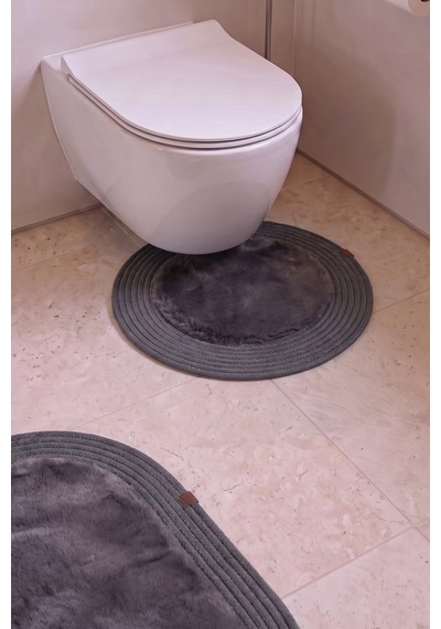 Banyo Paspası Takımı 60x100+60x60 Cm Düz Antrasit Gri & Antrasit Gri