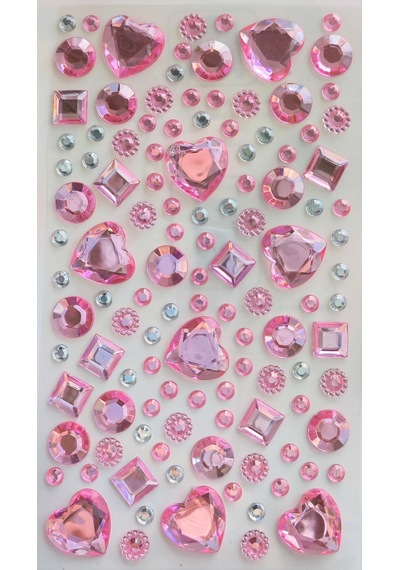 Taş Sticker Açık Pembe Kalpler Yapışkanlı Saç , Yüz Ve Tırnak Taş