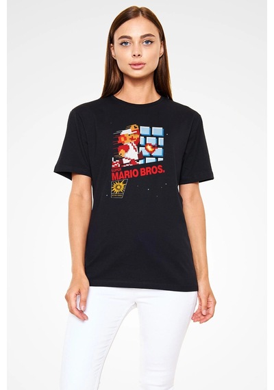 Adrift Süper Mario Siyah Unisex Tişört T-shirt Siyah