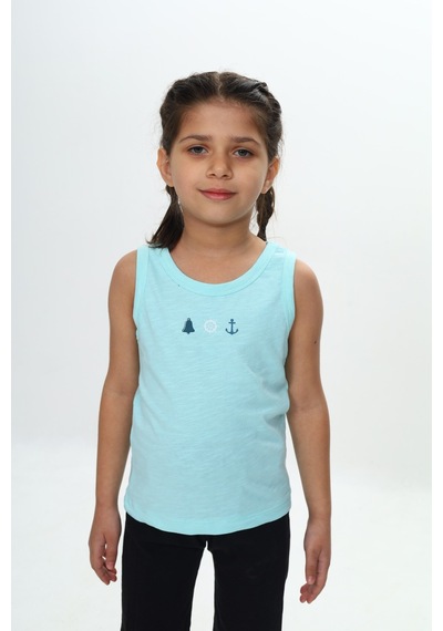 Toontoy Unisex Çocuk Baskılı Bisiklet Yaka Basic Atlet Su Yeşili