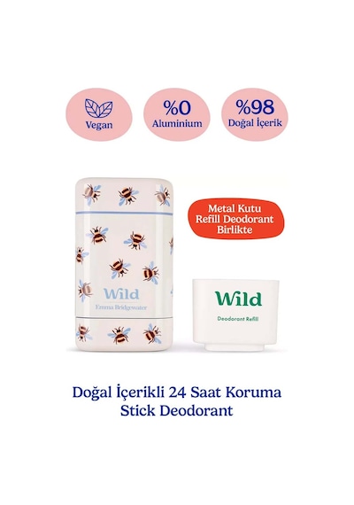 Wild %98 Natural Stick Deodorant Kutu + Refill Paketi - Honey Bee + Honey & Cactus Flower 40 Gr