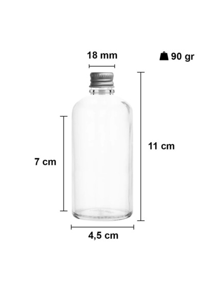 Rotanev 12 Adet Şeffaf Cam Shot Şişesi Sızdırmaz Gümüş Metal Kapaklı Kolonya Koku Süs Çok Amaçlı Şişe 100 ML