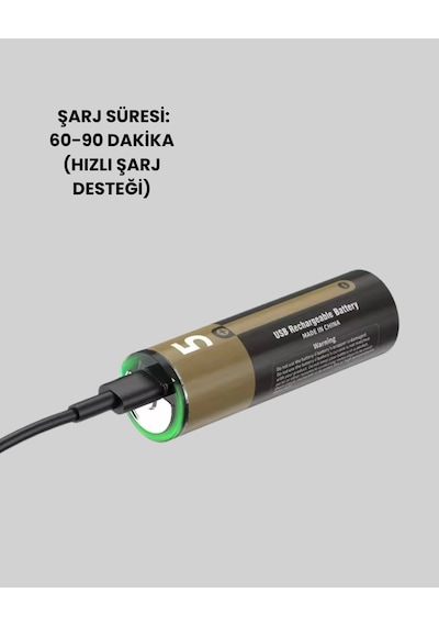 1.5v Aa Şarjlı Lityum Pil 1000+ Kez Şarj Edilebilir Hızlı Typec Şarj 2 Adet