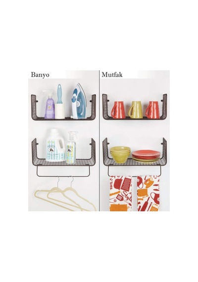 Metal Mutfak Banyo Duvar Rafı Havluluk 2 'Li Set Wd-103 Siyah