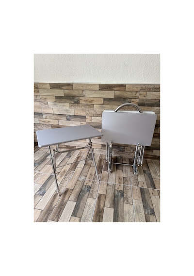 Çanta Zigon Sehpa, 4'lü Sehpa, Zigon Sehpa, Servis Sehpası, Mdf Mebran Sehpa, Katlanır Sehpa, Krom Gri