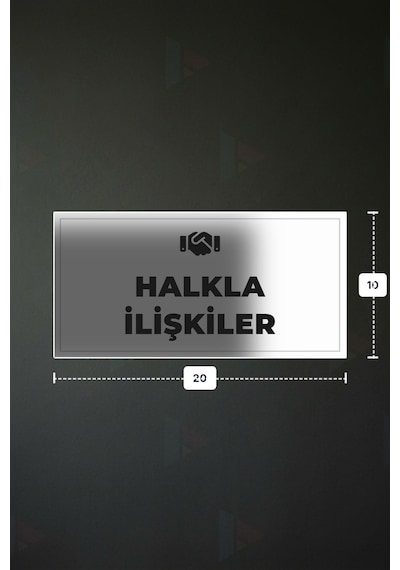Halkla İlışkıler Yazılı - Metal - Beyaz Renk - Kapı İsimliği - 20x10 Cm