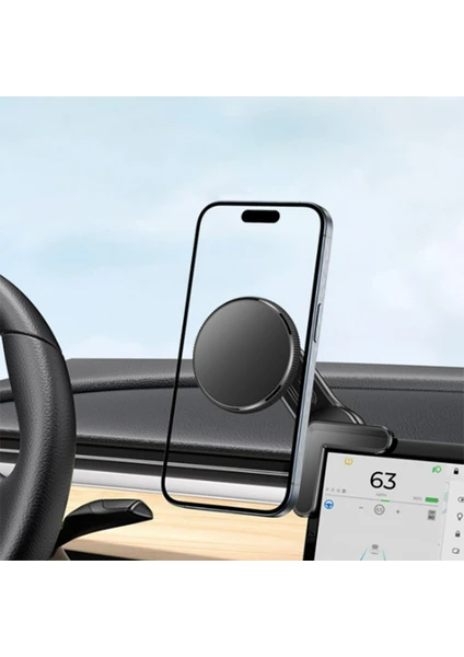 Tesla Model Y Uyumlu 360 Ayarlanabilir Ekranın Köşesine Sabitlenen Magsafeli Telefon Tutucu Diğer