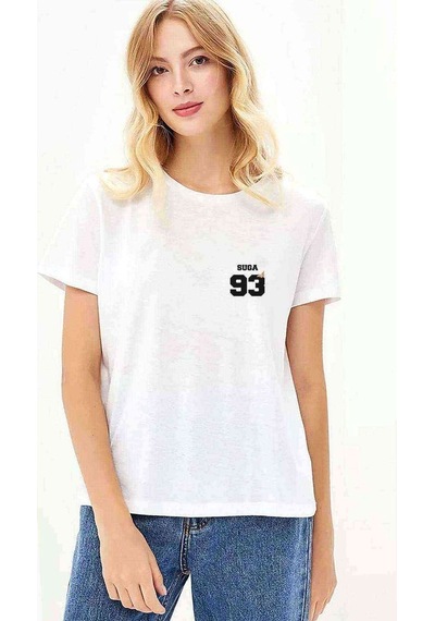 Bts Suga 93 Baskılı Beyaz Kadın Tshirt