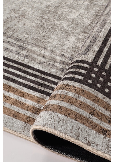 Blghome Renkli Çerçeveli Modern Halı Dekoratif Kilim Vizon