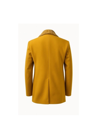 Plus Scorpion Erkek Uzun Kaşe Kaban Çıkartılabilir Kürk Yaka, Astarlı Ve Cepli Slim Fit Mont Hardal Sarısı
