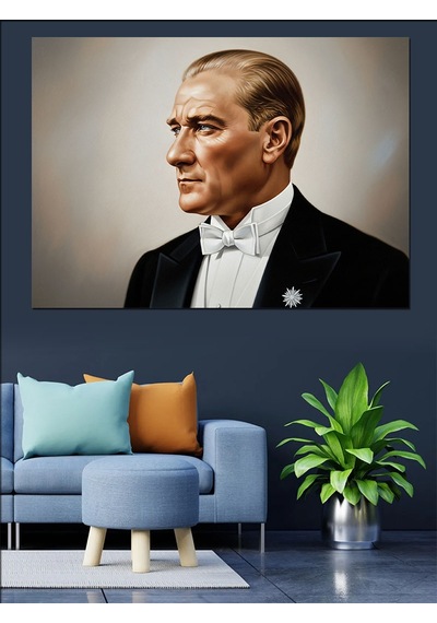 Atatürk Yan Profil Portresi Dekoratif Kanvas - Mdf Ahşap Tablo