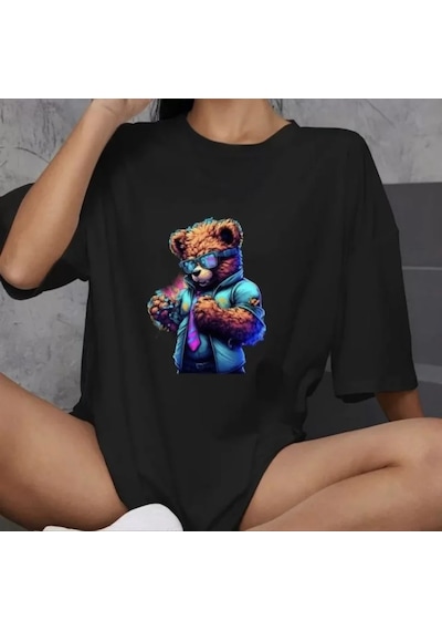Modi Green Baskılı Unisex Günlük Stil Siyah Tipografi Tasarım Oversize Tişör