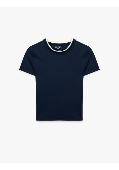 Koton Slim Fit Biyeli Kısa Kollu Bisiklet Yaka Spor Tişört Lacivert 6sak10362nk