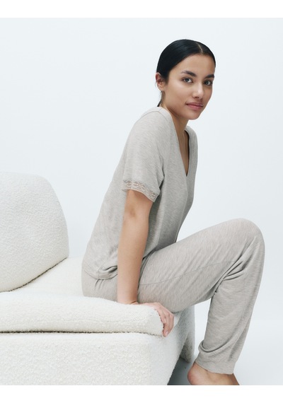 Marks & Spencer Dantel Detaylı Pijama Takımı T37002301J Gri